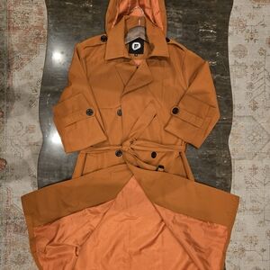 Rust Colored Hooded Trench Coat - Medium